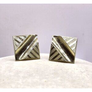 Vintage Gold-Tone Square Cufflinks With Striped Geometric Design
